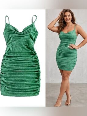 NWT Slinky Ruched Draped Front Knit Bodycon Dress or Swim Bikini Coverup